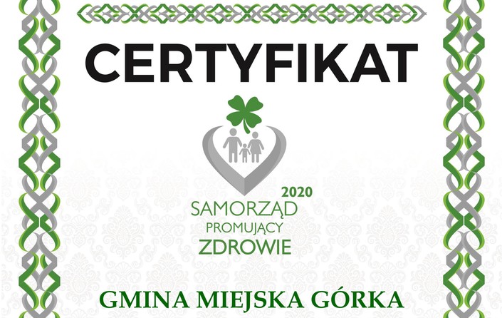 Gmina Miejska Górka zdobywcą Certyfikatu oraz Tytułu „Samorząd Promujący Zdrowie 2020” ! - zdjęcie
