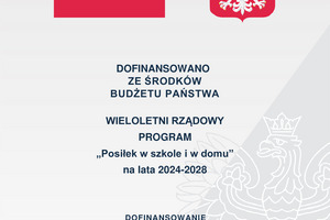 Plakat -tło  w białym kolorze, na górze widnieje godło i flaga Polski (photo)