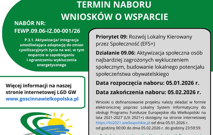 Ogłoszonie naboru FEWP.09.06-IZ.00-001/26 przez LGD Gościnna Wielkopolska  - zdjęcie